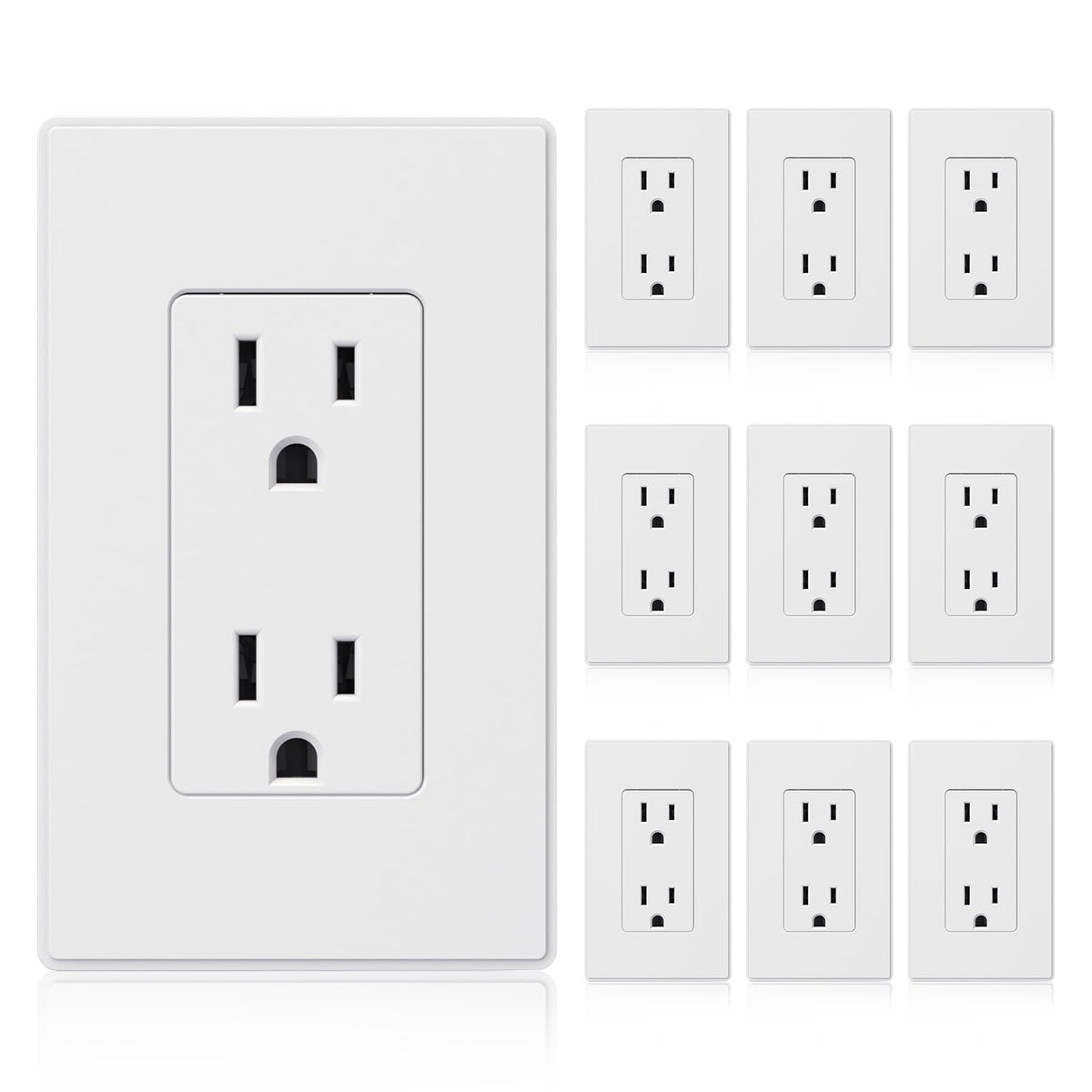 ELEGRP matte white outlet front view highlights durable housing.