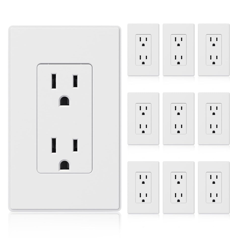 ELEGRP matte white outlet front view highlights durable housing.