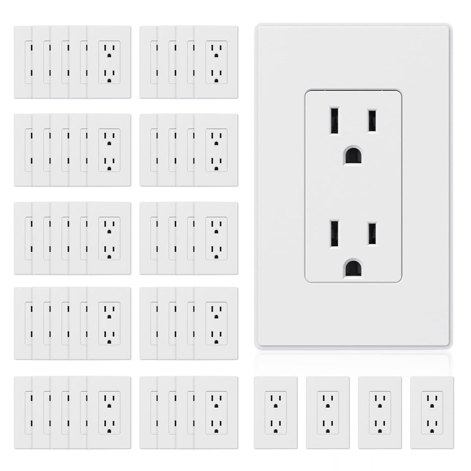 ELEGRP matte white outlet front view showing durable NEMA 5-15R design