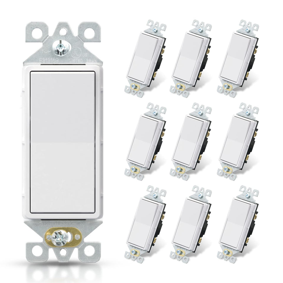 ELEGRP matte white single-pole decorator switch front view for modern room aesthetics