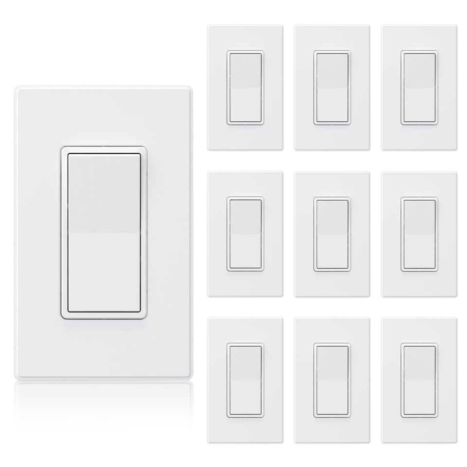 ELEGRP matte white single pole switch face showing sleek, durable design.