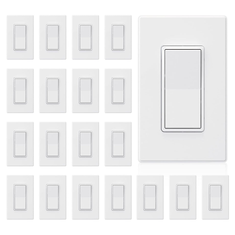 ELEGRP matte white single pole switch front view showing modern design and paddle rocker for easy control