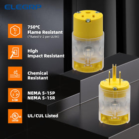 ELEGRP NEMA 5-15R receptacle provides reliable power transfer with a visible indicator.