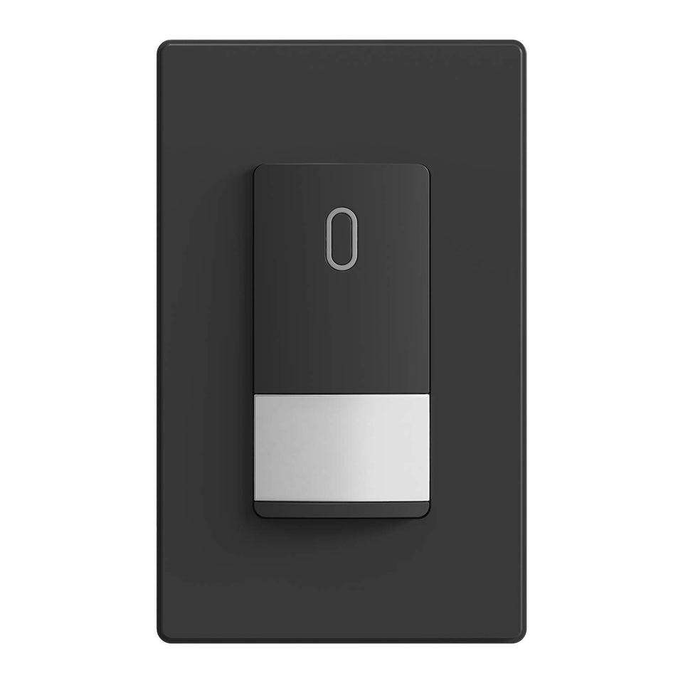 ELEGRP occupancy sensor wall switch front view with matte black finish for modern spaces.