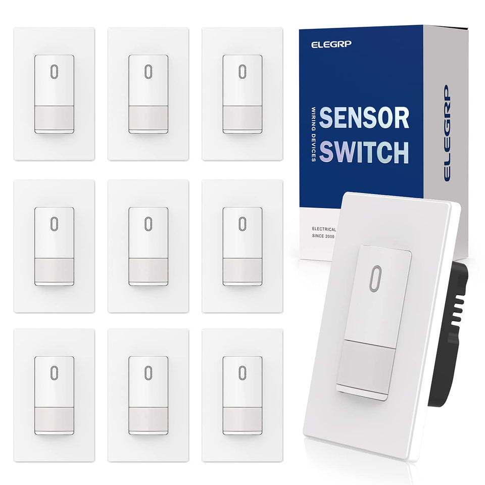 ELEGRP occupancy switch front view showcases slim profile for easy wall integration and modern decor.