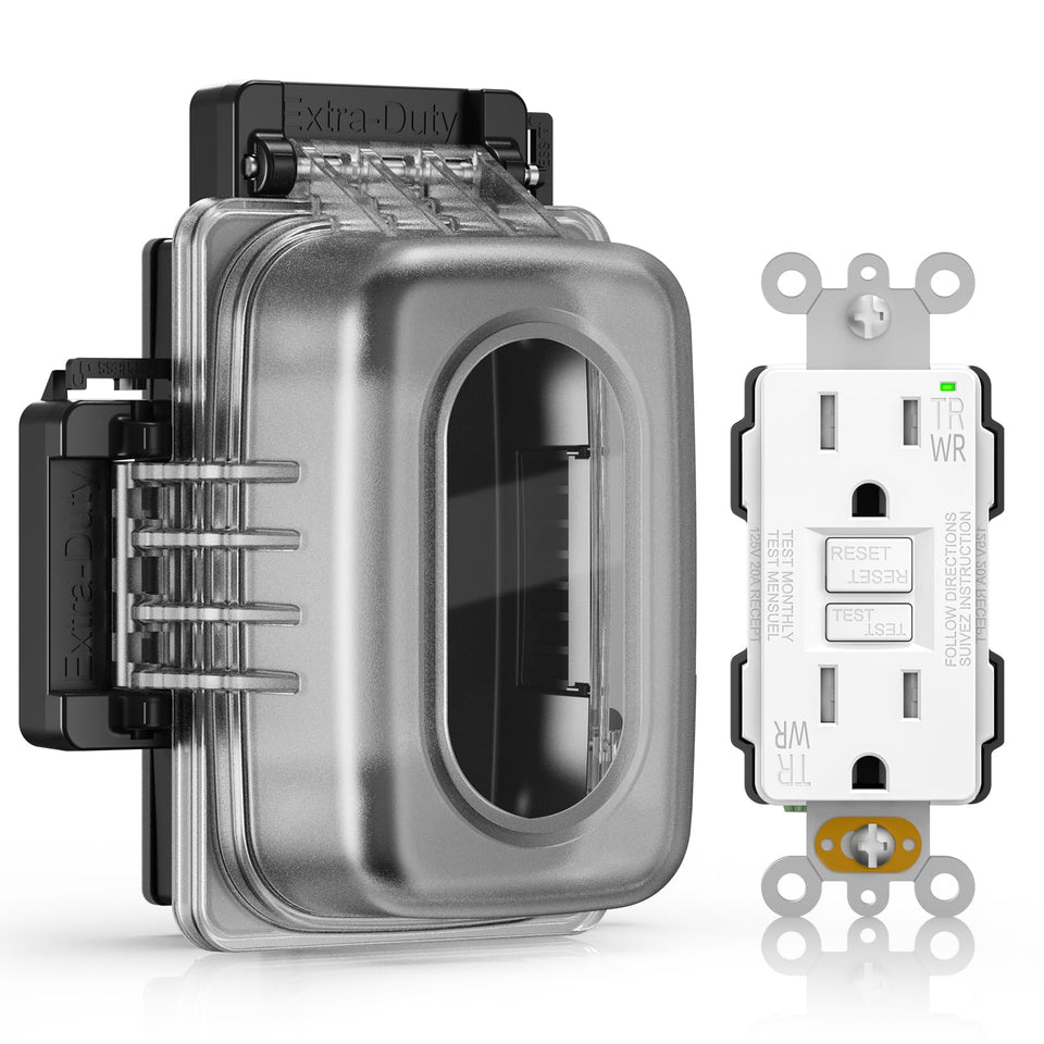 ELEGRP outdoor GFCI outlet 15A with weatherproof design for patios and decks.