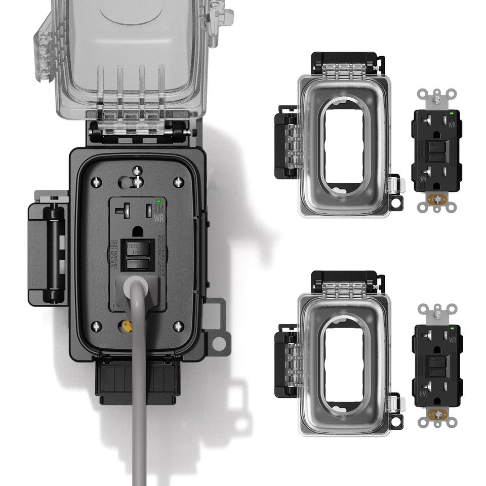 ELEGRP outdoor GFCI outlet with in-use cover, front view for outdoor power