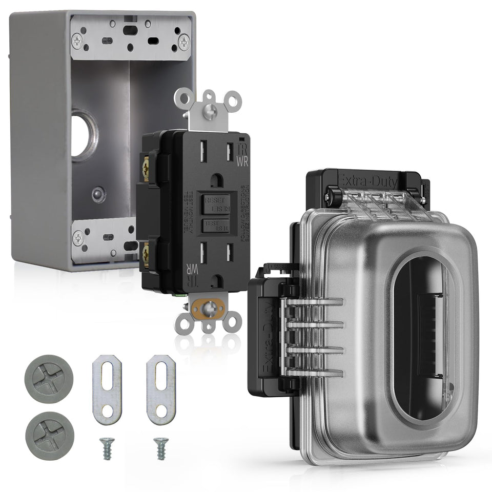 ELEGRP outdoor GFCI outlet with in-use cover for weatherproof power access