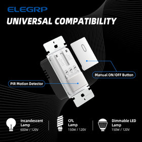 ELEGRP PIR infrared motion detection area with 120-degree coverage.