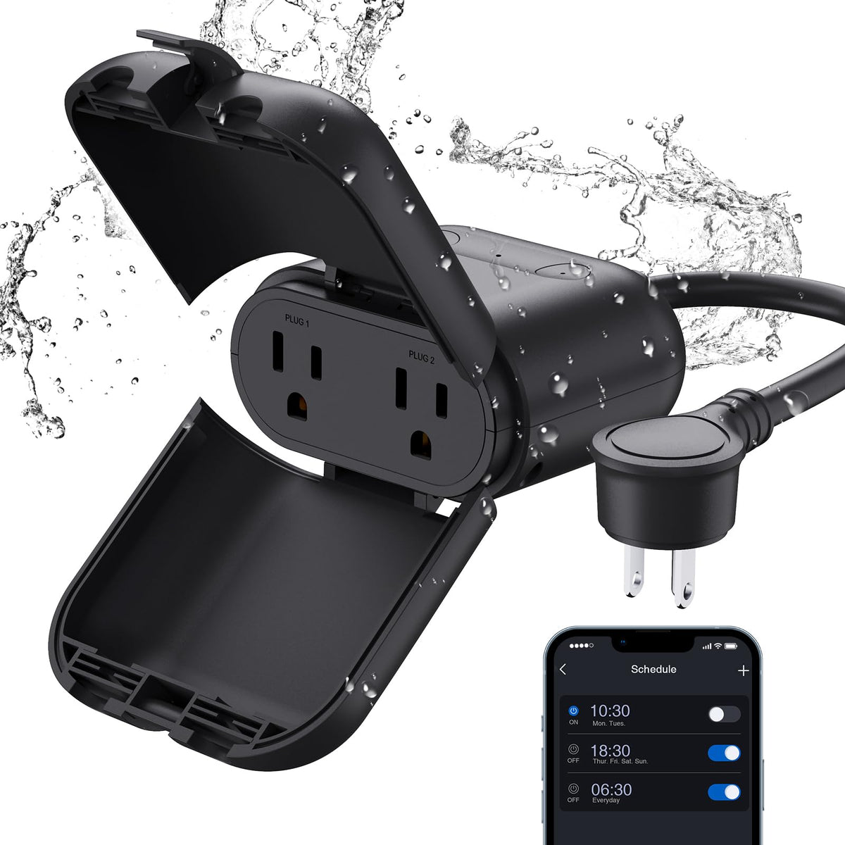 ELEGRP PQR20 outdoor plug with dual sockets for independent control.
