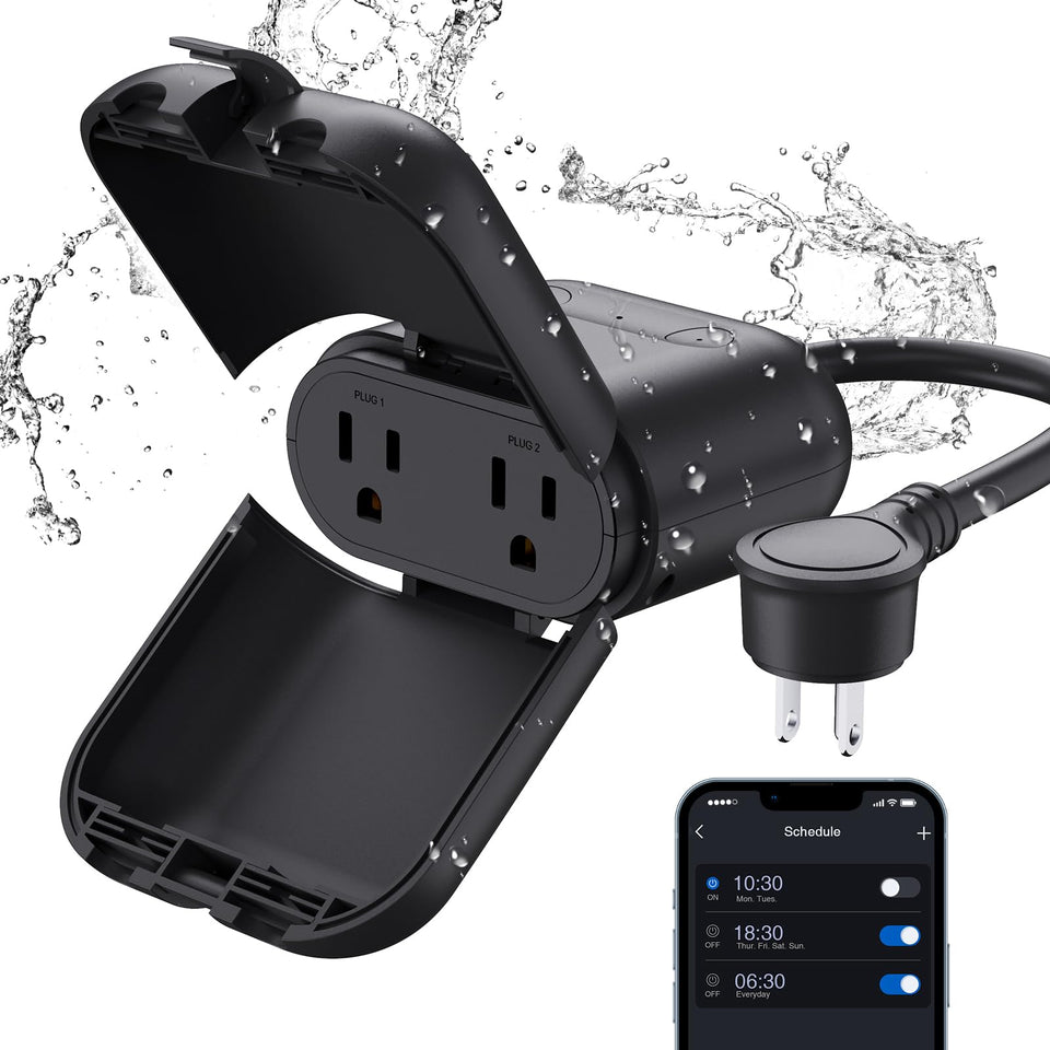 ELEGRP PQR20 outdoor plug with dual sockets for independent control.