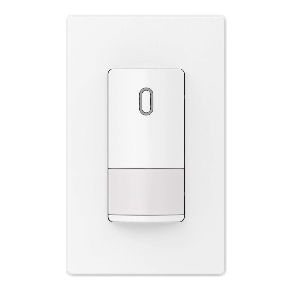 ELEGRP single pole motion sensor switch front view in matte white, ideal for hallways.