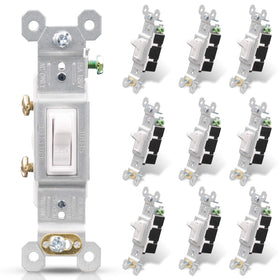 ELEGRP single pole toggle switch front view shows glossy white finish and compact profile.