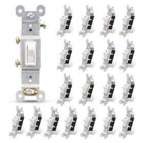 ELEGRP single pole toggle switch – glossy white front view, durable in-wall control.