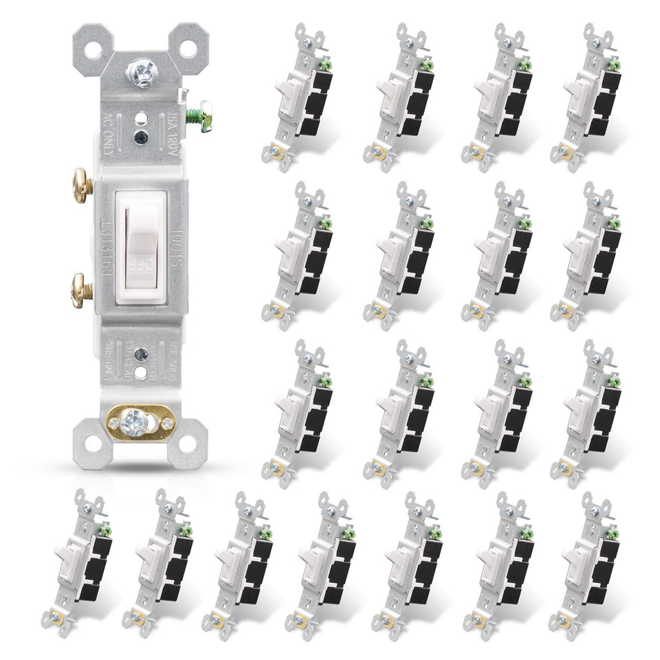 ELEGRP single pole toggle switch – glossy white front view, durable in-wall control.
