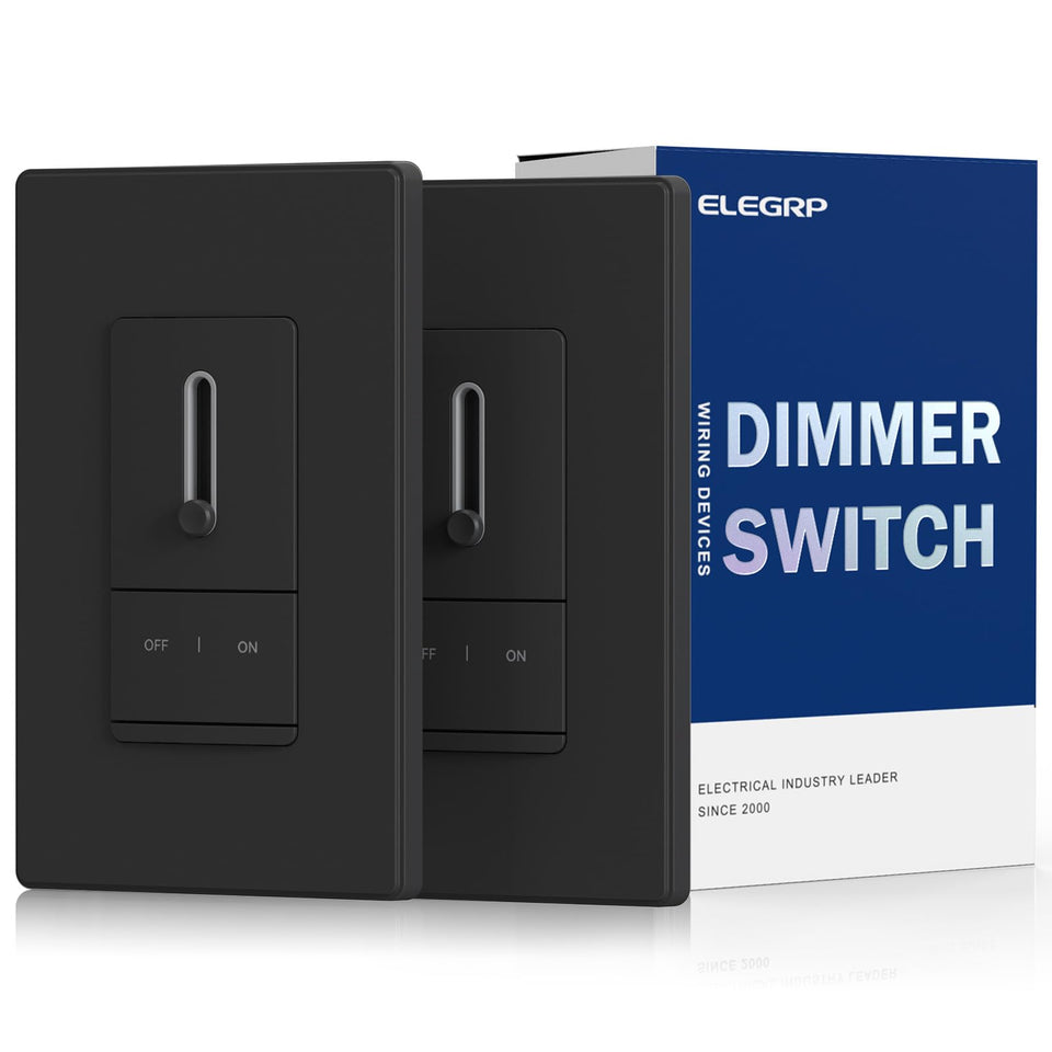 ELEGRP Slide Dimmer Switch front view in matte black with smooth brightness control.