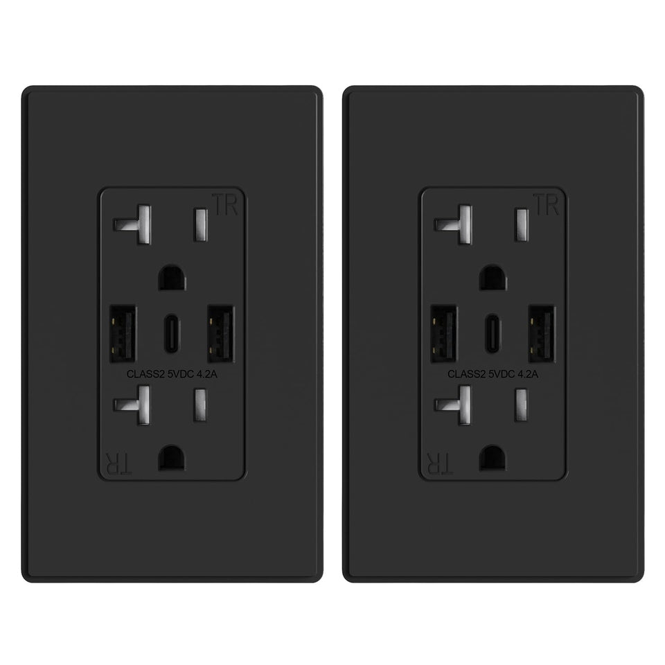 ELEGRP USB-C wall outlet in matte black front view for a sleek setup