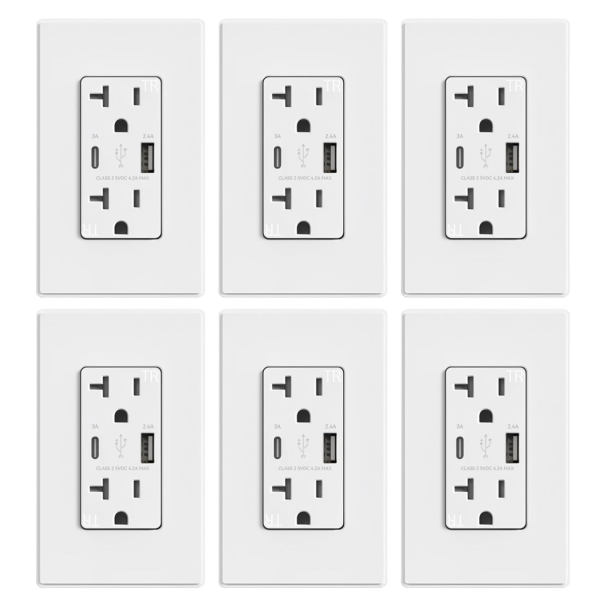 ELEGRP USB Charger Wall Outlet six-pack in matte white for seamless fast charging.