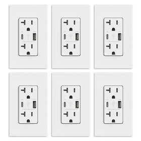 ELEGRP USB Charger Wall Outlet six-pack in matte white for seamless fast charging.