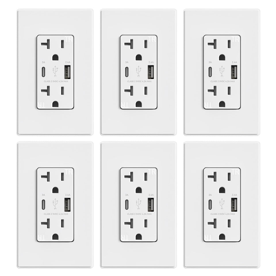 ELEGRP USB Charger Wall Outlet six-pack in matte white for seamless fast charging.