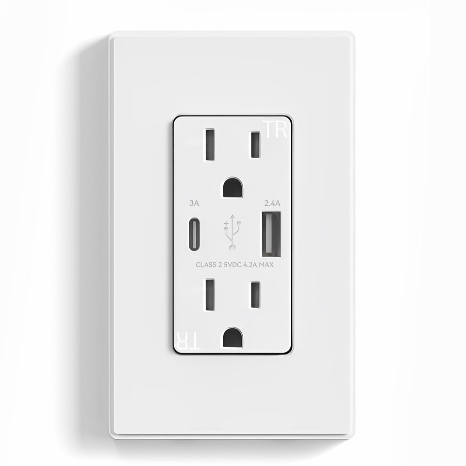 ELEGRP USB Charger Wall Outlet front view with dual USB ports for fast charging