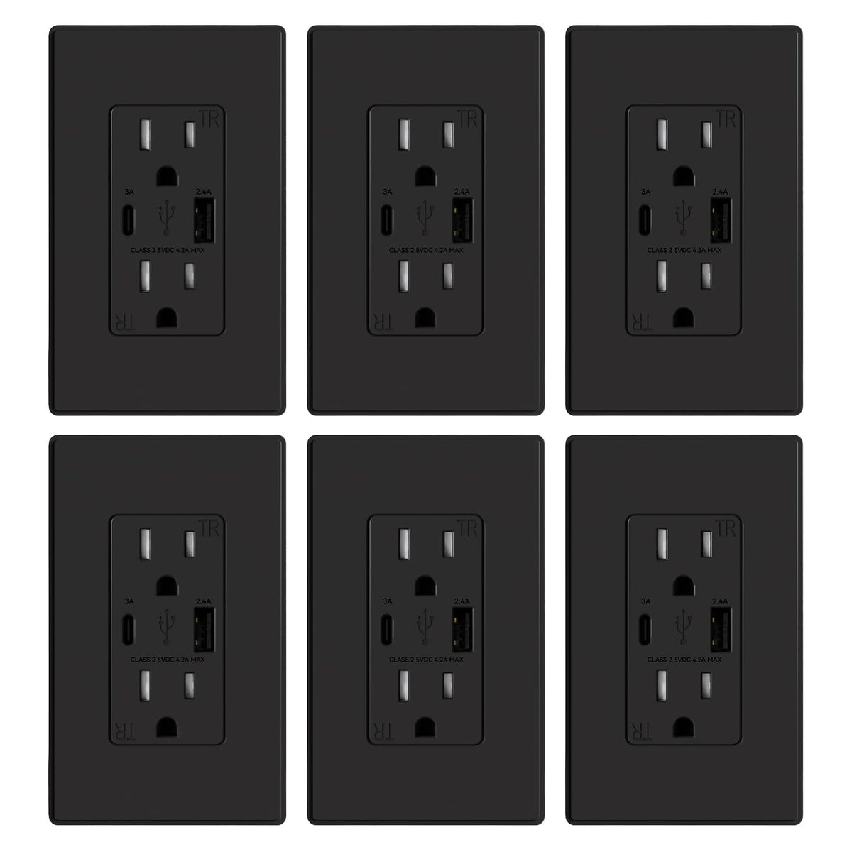 ELEGRP USB charger wall outlet front view showing dual ports for fast charging