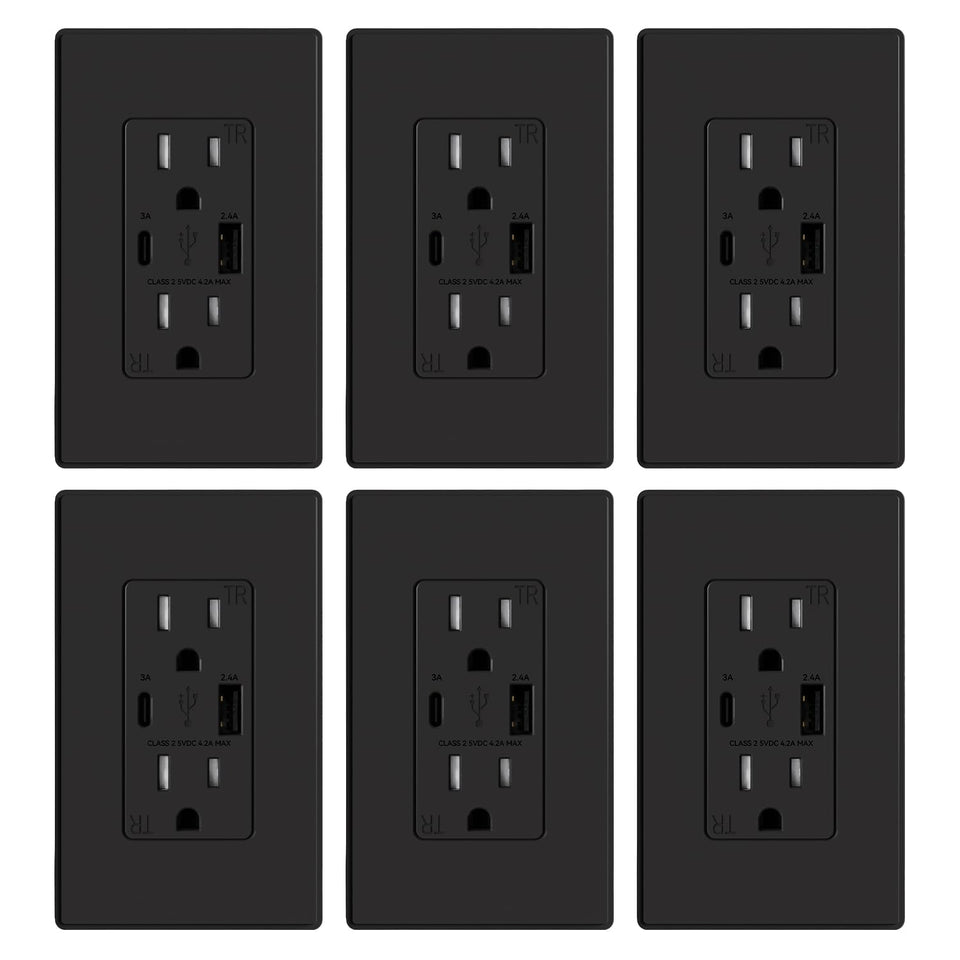 ELEGRP USB charger wall outlet front view showing dual ports for fast charging