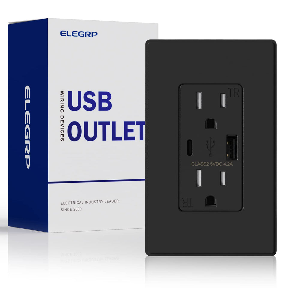 ELEGRP USB Charger Wall Outlet front view with dual USB ports for versatile charging