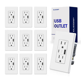 ELEGRP USB Charger Wall Outlet front view with USB-C and USB-A ports for fast charging