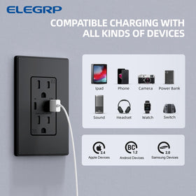ELEGRP USB charger wall outlet Type-C port enabling rapid power delivery