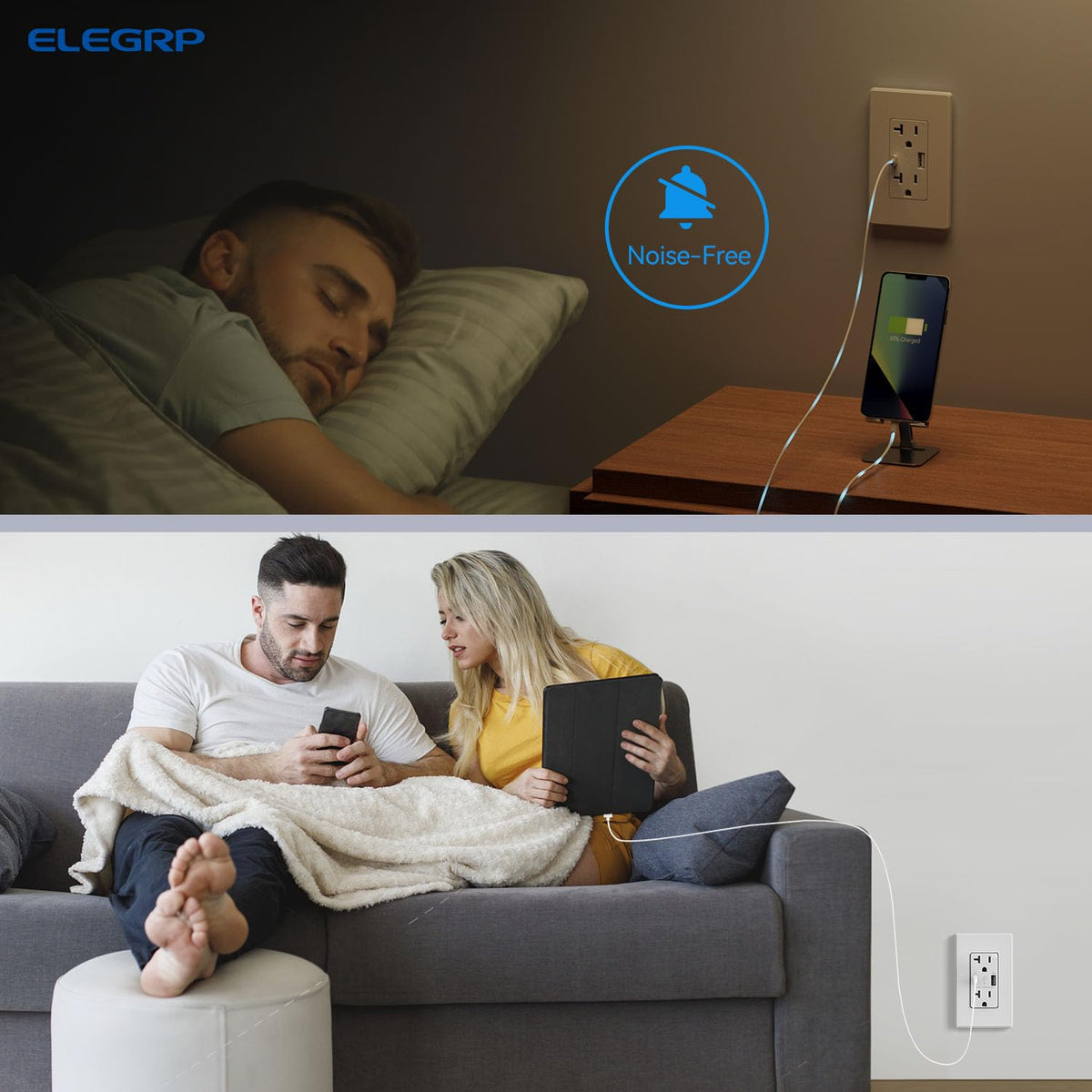 ELEGRP USB Charger Wall Outlet universal compatibility for phones, tablets, and more.