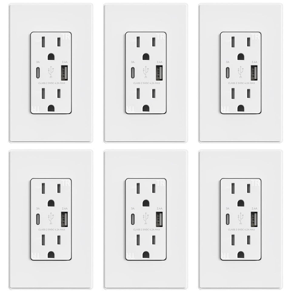 ELEGRP USB outlet front view with matte white finish for a clean, clutter-free wall.