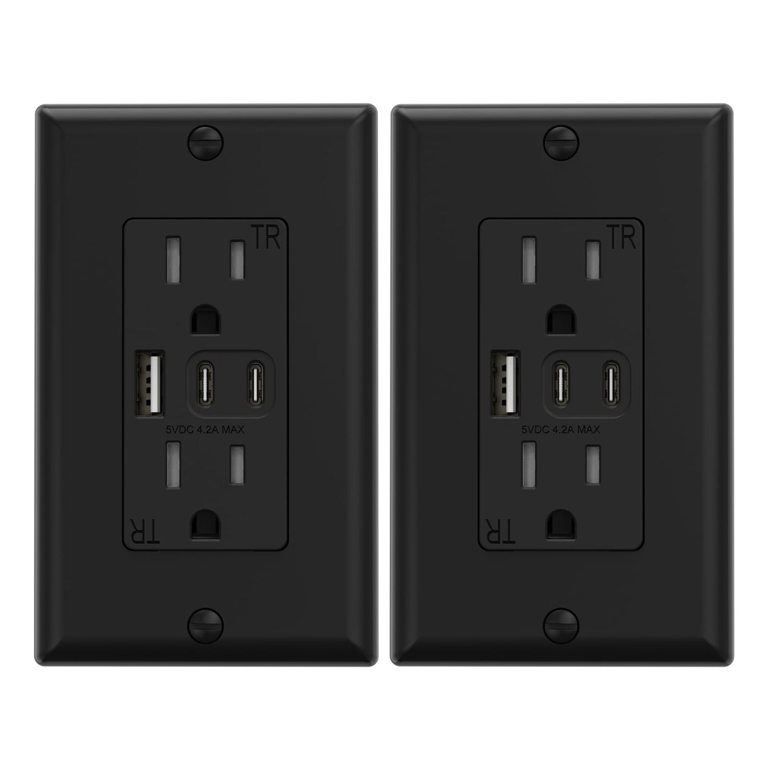 ELEGRP USB outlets with three ports on wall plate for versatile charging