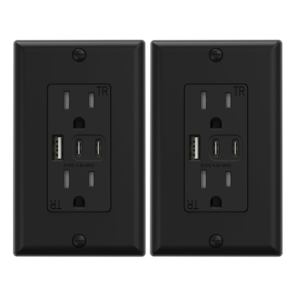 ELEGRP USB outlets with three ports on wall plate for versatile charging