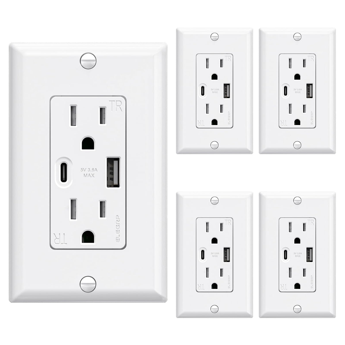 ELEGRP USB wall outlet with dual ports enables simultaneous fast charging.