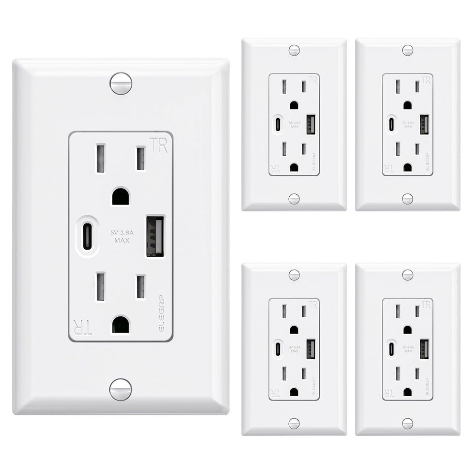 ELEGRP USB wall outlet with dual ports enables simultaneous fast charging.