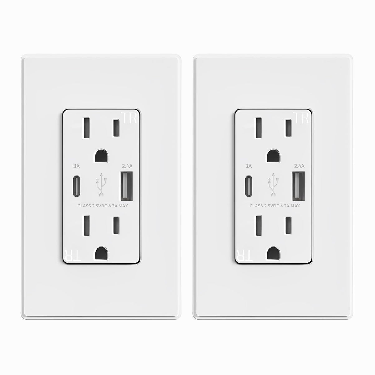 ELEGRP USB wall outlet front view with dual ports for convenient charging