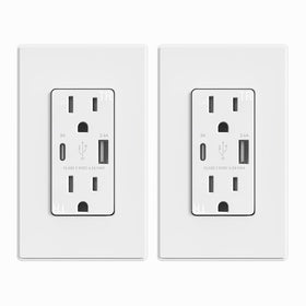 ELEGRP USB wall outlet front view with dual ports for convenient charging
