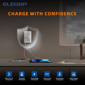 ELEGRP USB wall outlet UL-listed for reliable safety and compliance.