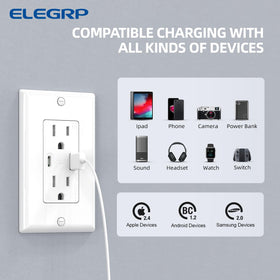 ELEGRP USB wall outlet USB-A port supports everyday devices like phones and tablets.