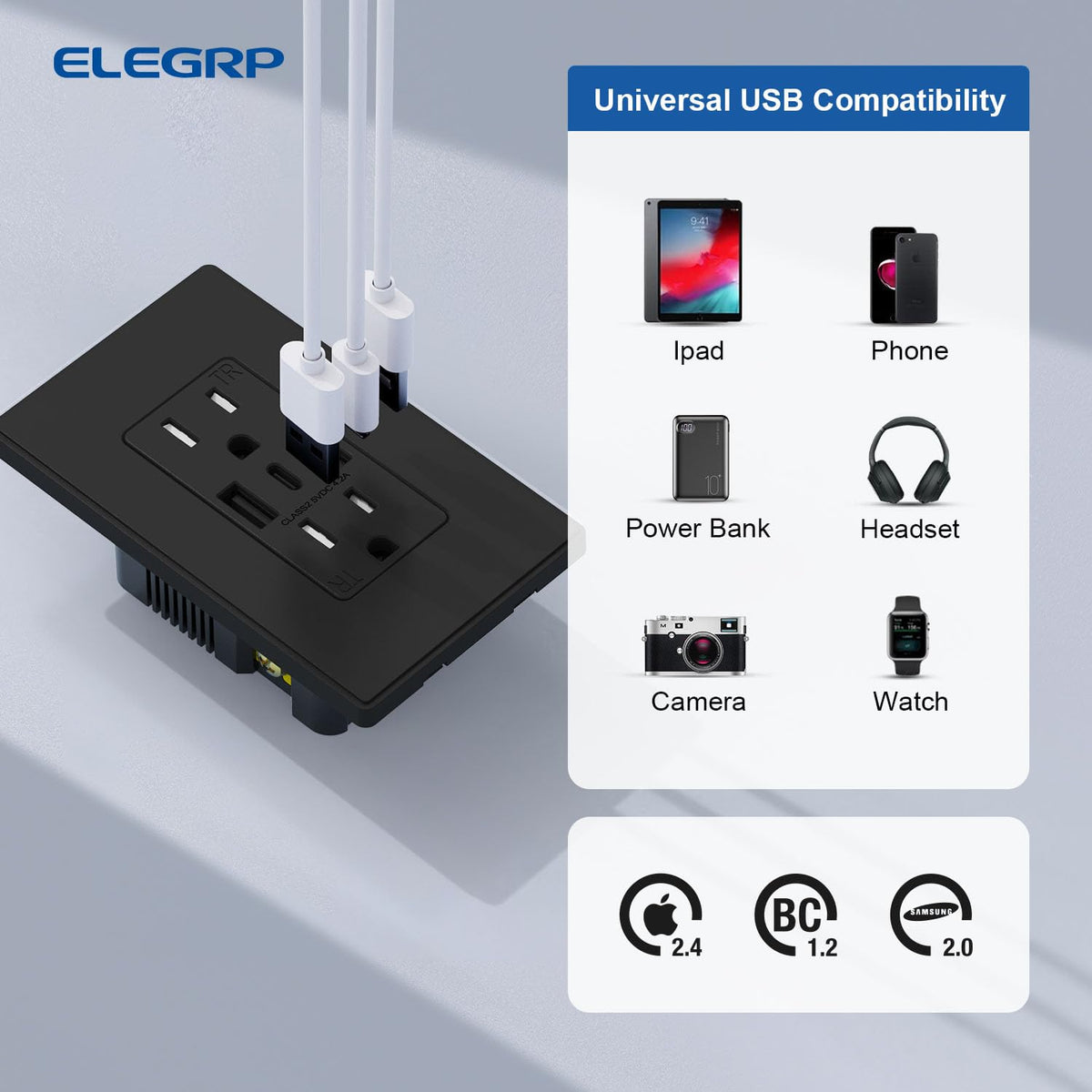 Three USB ports enable convenient charging at desks and nightstands.