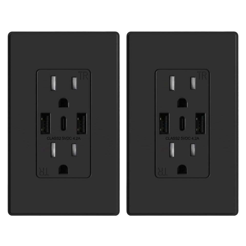 ELEGRP USB wall outlet with three ports in matte black finish.