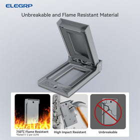 ELEGRP weatherproof lid closeup shows self-closing protection