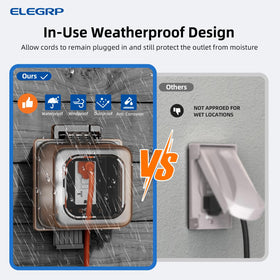 ELEGRP true in-use waterproof seal keeps cords plugged safely in wet conditions.