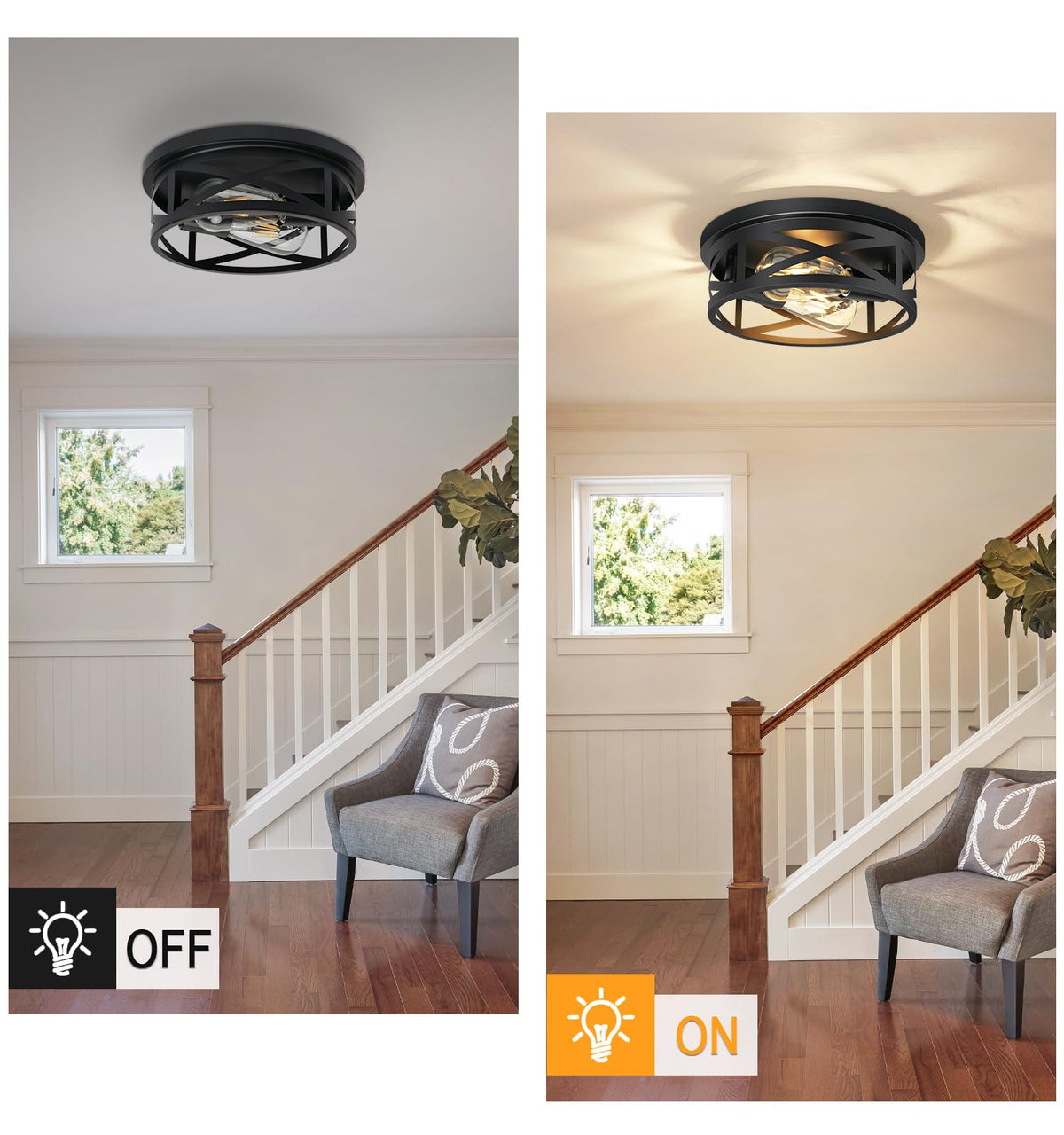 Elekeed 2-light flush mount demonstrates dimmable capability with compatible bulbs.