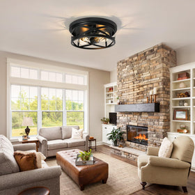 Elekeed 2-light flush mount highlights E26 compatibility for various bulbs.
