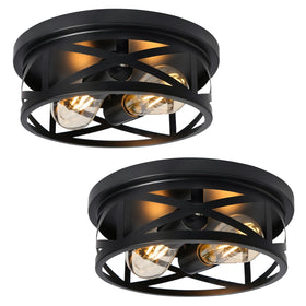 Elekeed 2-light flush mount front view in matte black for versatile kitchen lighting.