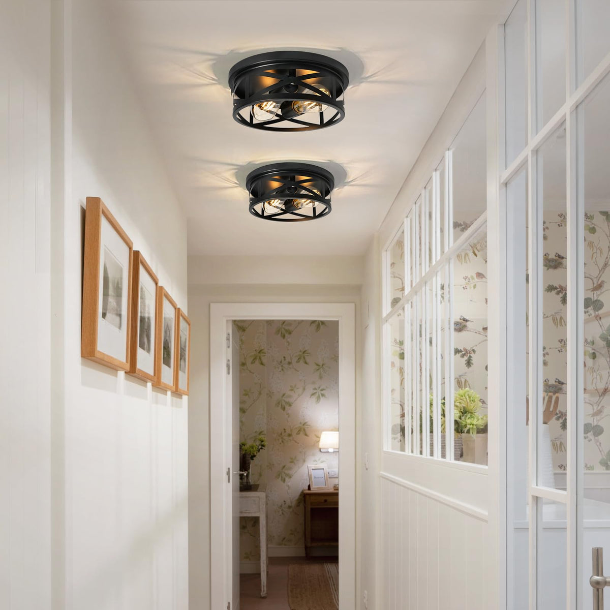 Elekeed 2-light flush mount packaging and installation guide image.
