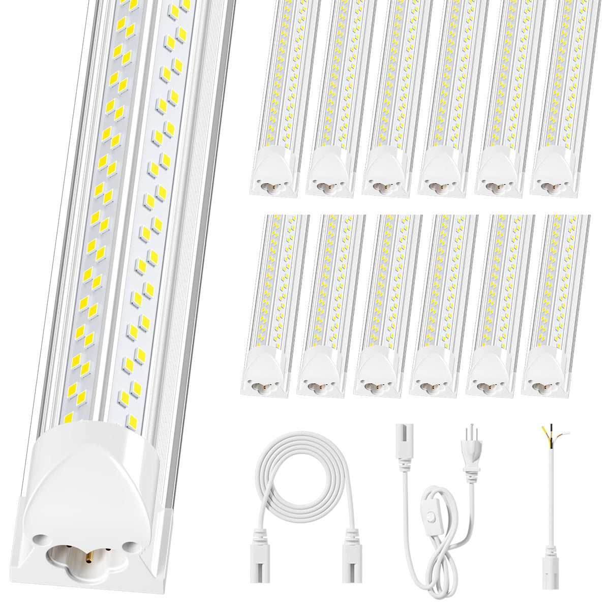 ELEKICO 12-pack 8ft LED shop light delivers bright, even illumination for garages and workshops.