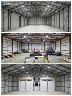 ELEKICO 300W UFO High Bay Light side view, reliable brightness for warehouses.